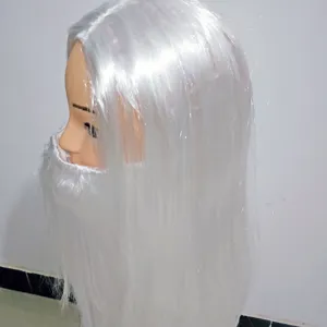 Christmas white long wig and beard set for holiday party costume and cosplay dress up