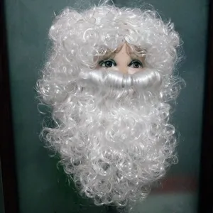 Set parrucca e barba riccia bianca da Babbo Natale dettaglio per festa di costume natalizio