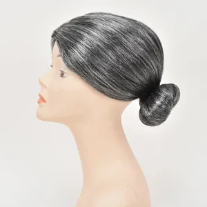Perruque chignon grand-mère gris argenté pour cosplay Halloween fête costume de scène