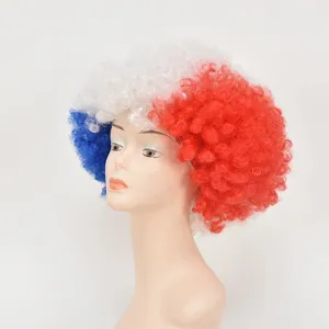 Perruque Afro de Fan aux Couleurs du Drapeau Français Perruque de Costume en Cheveux Synthétiques Bouclés Pour Match de Football Fête de Carnaval Événement Sportif