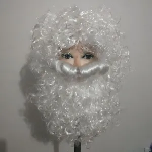 Set di parrucca e barba riccia bianca di Babbo Natale per feste e costumi natalizi.
