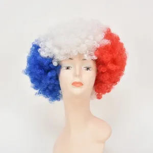 Perruque afro aux couleurs du drapeau français pour supporters, fêtes et carnavals.