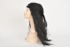 Set cappello da capitano pirata e parrucca lunga riccia nera per festa cosplay Halloween