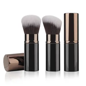 Portable retractable makeup brush set with soft bristles, ideal for travel, blush and loose powder.