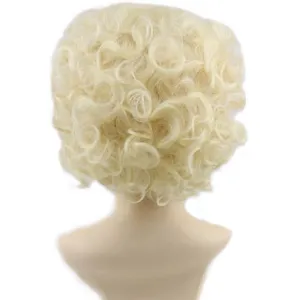 Perruque courte bouclée blonde cheveux de cosplay vintage duveteux vue détaillée pour