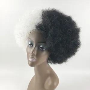 Perruque afro bicolore noire et blanche, perruque de costume volumineuse pour fêtes et cosplay.