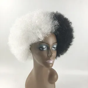Perruque afro crépue noire et blanche, perruque de fête volumineuse pour déguisement.