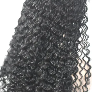 Detailed view of black afro curly synthetic wig, showing tight curls and soft texture.