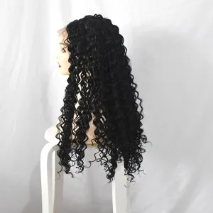 Shop long black synthetic curly lace front wig, African small curls wig for women daily use.