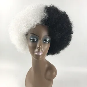 Perruque afro bicolore noire et blanche, perruque de fête de clown très duveteuse pour se déguiser.