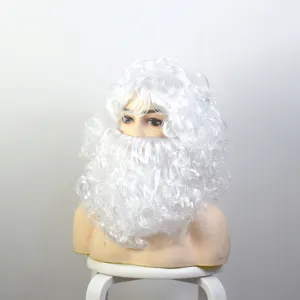 Set parrucca e lunga barba riccia bianca di Babbo Natale per festa di Natale prop.