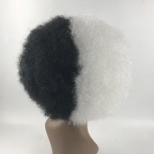 Perruque afro bicolore noir et blanc, grande perruque de clown bouclée très volumineuse.