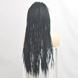 Longue perruque tressée noire synthétique lace front box braids pour femmes tous les jours