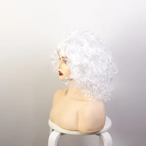 White curly wig detail view, perfect for Santa cosplay and holiday party costumes.