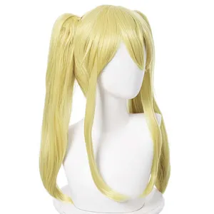 Lichtblonde staartjes cosplay pruik, hittebestendig synthetisch haar voor anime feest.