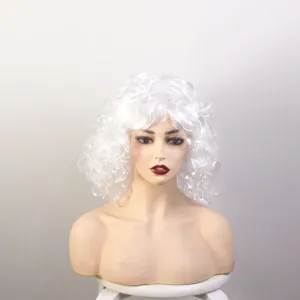 White curly wig costume hairpiece for holiday performance party dress up styling.