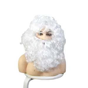 Santa Claus Wig and Beard Set White Curly Hair Costume Accessory for Christmas Holiday Party