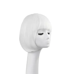 Short white bob wig synthetic hair costume party everyday wear realistic style lightweight