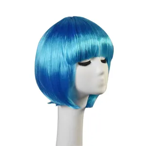 Blue short straight bob wig synthetic hair costume wig for daily party wear styling