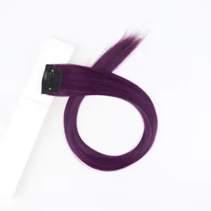 Purple clip in hair extensions long straight highlight hair piece for women daily styling.