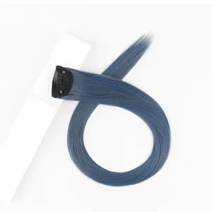 Blue clip-in hair extension synthetic long straight hair highlight piece for women 1pcs