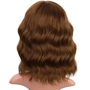 Perruque courte ondulée marron bob vague bouclée duveteuse épaule pour la mode