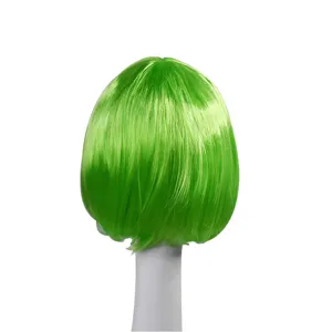 Vibrant green short bob synthetic wig for party cosplay costume fashion daily wear style