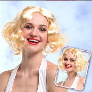 Vintage Short Curly Blonde Wig Women Fluffy Wave Bob Wigs For Cosplay Party Daily Wear Heat Resistant Synthetic Hair