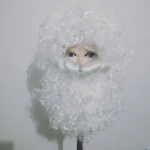 Set parrucca e barba riccia bianca di Babbo Natale, capelli soffici in costume per feste natalizie.