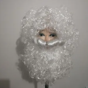 Set parrucca e barba riccia bianca di Babbo Natale per decorazione festa di Natale.