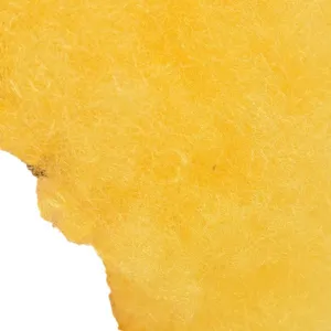 Gelbe synthetische Afro Perücke Textur Nahaufnahme für Party Bühne und Cosplay Veranstaltungen.