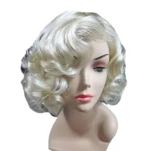 Women short blonde curly wig vintage wavy hairstyle for cosplay party and holiday dress up