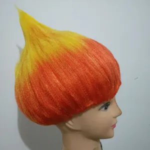 Flame cosplay wig detail showing vibrant yellow to orange gradient hair and unique spikes.