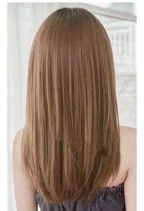 Perruque longue et lisse marron naturelle pour femme, extension de cheveux synthétiques.