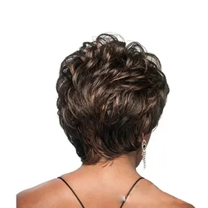 Back view detail of women short curly wig, fluffy layered natural texture for daily style.