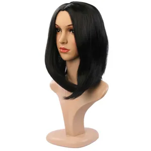 Korte zwarte bob pruik voor vrouwen synthetisch haar middenscheiding natuurlijke look