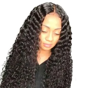 Lange lockige Perücke für Damen, schwarzes synthetisches Hitzebeständiges Haarmodell.