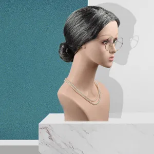 Granny costume set featuring grey wig, round glasses, and pearl necklace for cosplay.