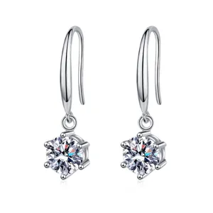 Pendientes colgantes de plata S925 moissanita seis garras solitario clásico elegante