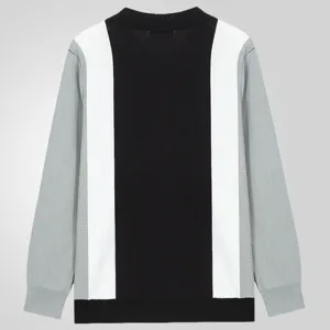 Men's stylish color-block long sleeve knit sweater, casual spring autumn pullover.