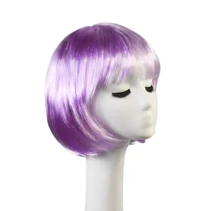 Short purple bob wig with bangs synthetic hair wig for daily party cosplay wear