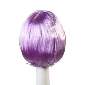 Purple short bob synthetic wig detail view, perfect for costume parties and daily styling use.
