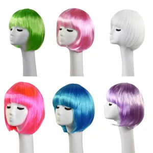 Colorful Short Bob Wig Set Multi-Color Straight Synthetic Hair Wigs For Women Party Student Daily Wear Costume