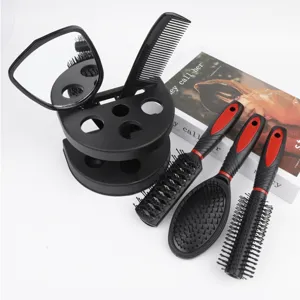 Hair brush set with stand and mirror, massage comb and styling tools for daily hair care.