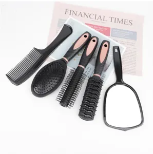 Hair brush set 5 piece comb and mirror kit professional styling hair care tools set.