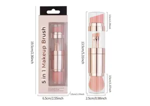 Vue détaillée du set de pinceaux de maquillage portables 5 en 1 avec têtes amovibles précises.
