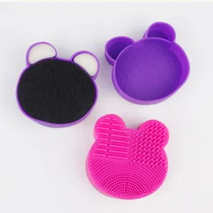 Silicone makeup brush cleaner sponge pad set cute cartoon shape beauty tool cleaning box