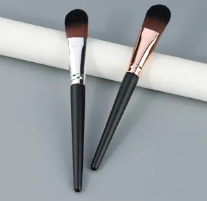 Professional flat foundation makeup brush set with black handle and metal ferrule for flawless base.