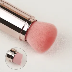 Pinceau de maquillage multifonction portable avec poils roses et tête d'éponge