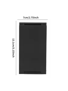 Specchio per trucco nero pieghevole e portatile con design compatto e dimensioni chiare.